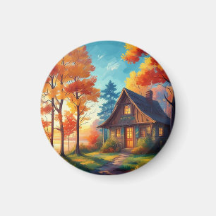 Natuur landschap met een huisje in het bos-68780 magneet