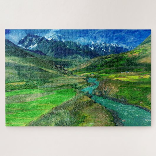 Natuur landschap met een rivier & bergen legpuzzel (Horizontaal)