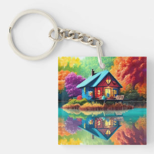 Natuur landschap met huisje en meer-656565 sleutelhanger