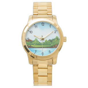 Natuur landschap met meer en bomen horloge