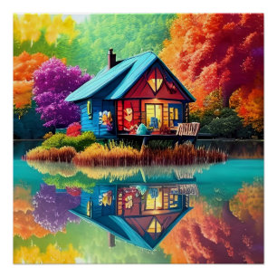 Natuur landschap met meer en najaar-38566 perfect poster