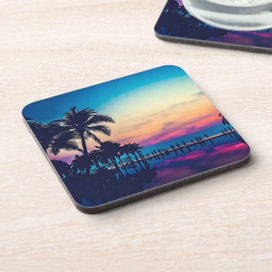 Natuur Landschap met Zwembad Palmbomen Bier Onderzetter (Linkerzijde)