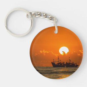 Natuur Landschap Zonsondergang met boot-68465 Sleutelhanger