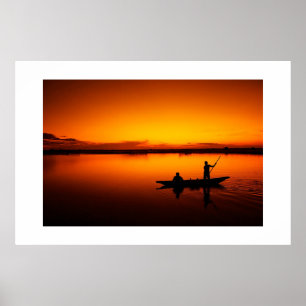 Natuur Landschap Zonsondergang met Boot Poster