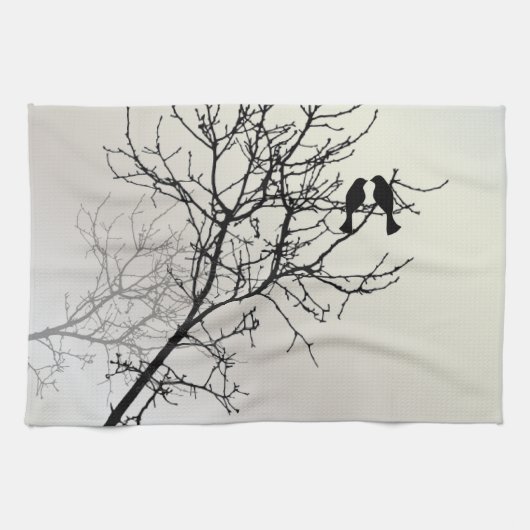 natuur landschap zwarte witte boom silhouet theedoek (Horizontaal)