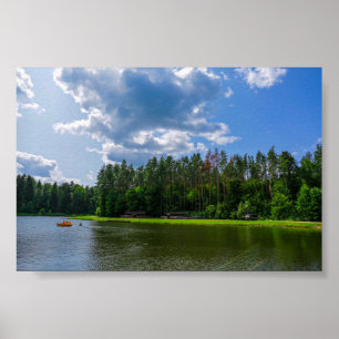 Natuur landschapsmeer Boat Belarus Poster