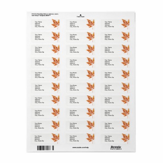 Natuur Leaf Print, groot oranje monsterblad. Etiket (Full Sheet)
