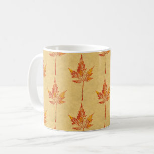 Natuur Leaf Print herfstblad in rood op bruin. Koffiemok
