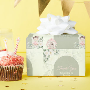 Natuur Lieve Bloem Fee 1e Verjaardag Cadeaupapier
