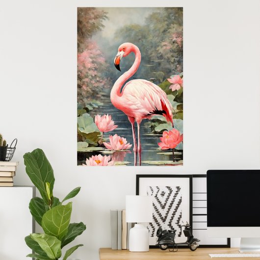 Natuur Lotus Vijver Roze Flamingo  Poster (Thuiskantoor)