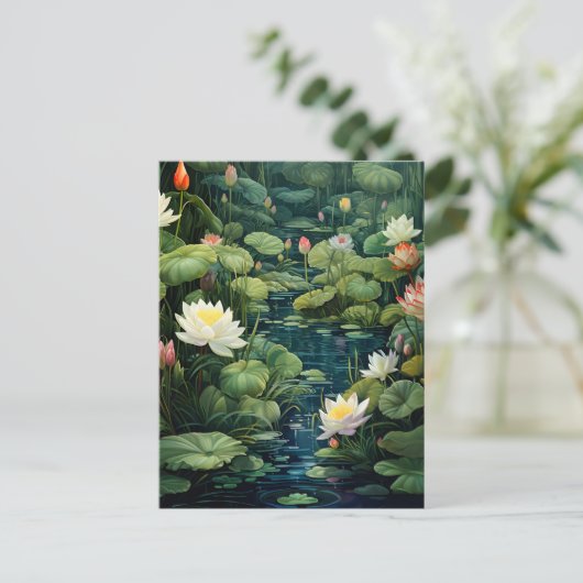 Natuur Lotus Waterlelie Vijverlandschap Aankondigingskaart (Staand voorkant)