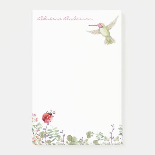 Natuur Lover | Hummingbird Ladybug Garden Monogram Post-it® Notes (Voorkant)
