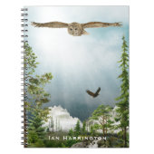Natuur Lover Owl Monogram Naam Berglandschap Notitieboek (Voorkant)