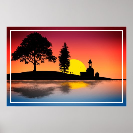 Natuur Meren Bomen Koppel Silhouet Kunstwerk-57178 Poster (Voorkant)