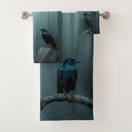 Natuur Mistige Bos Vogel Ravens en Kraaien Bad Handdoek (Insitu)