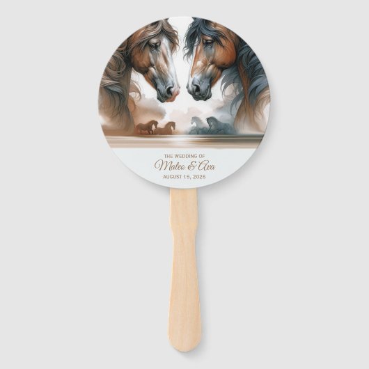 Natuur Mooie Bruine Paarden Trouwprogramma Handwaaier (Voorkant)