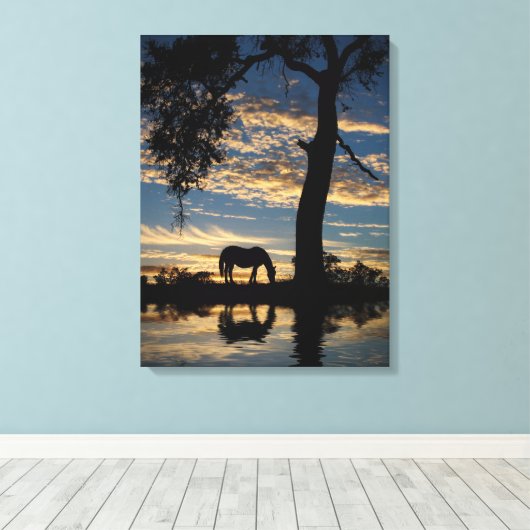 Natuur Paarden en Pond Landschap Canvas Afdruk (Insitu (Houten vloer))