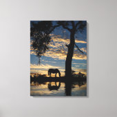 Natuur Paarden en Pond Landschap Canvas Afdruk (Voorkant)