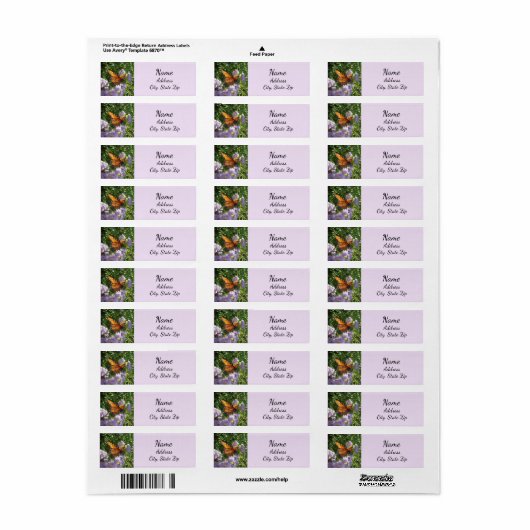 Natuur paarse bloemen met monboogvlinder etiket (Full Sheet)