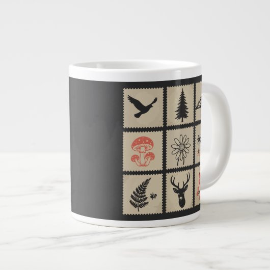 Natuur postzegelcollage extra grote beker (Voorkant rechts)