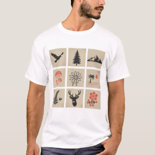 Natuur postzegelcollage t-shirt