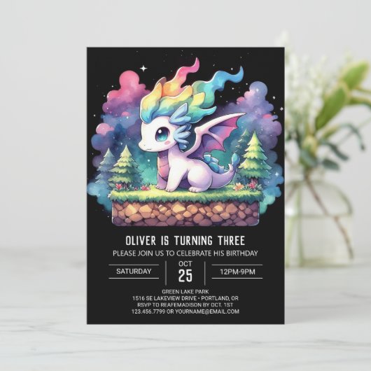 Natuur Printable Dragon Birthday Kaart (Staand voorkant)