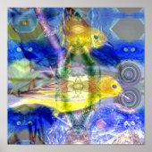 Natuur reflecteert I - Goud en blauwe vogels Poster (Voorkant)