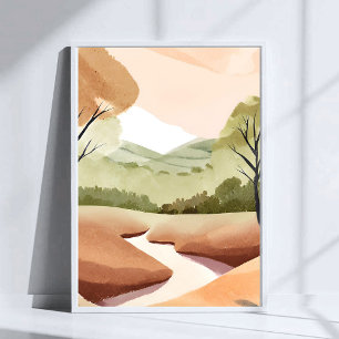 Natuur rivier   Natuurlijk aquarel landschap Poster