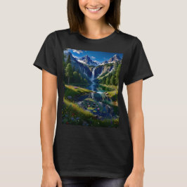 Natuur scène Bergen Watervallen Meer Vijver Bomen T-shirt
