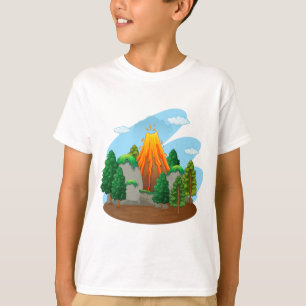 Natuur scène met vulkaanuitbarsting t-shirt