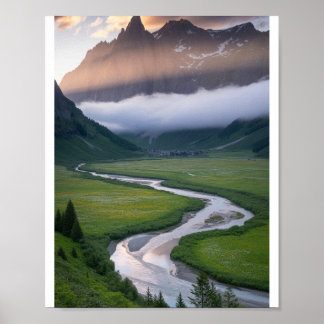 Natuur scène poster wandkunst | Bergbos 