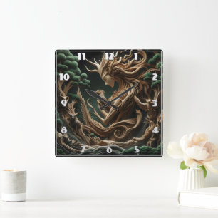 Natuur Spirit omarmt wilde dieren in het bos Vierkante Klok