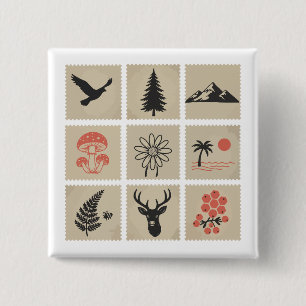 Natuur stempel collage vierkante button 5,1 cm