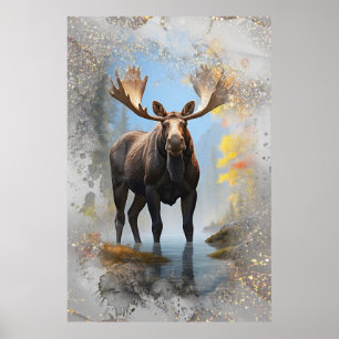 *~* Natuur Stream AP49 MOOSE Artsy Forest Glitter Poster