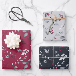 Natuur thema botanische bessen & bladeren kerst inpakpapier vel