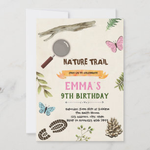 Natuur trail meisje themauitnodiging kaart