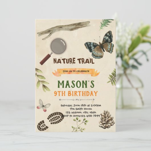 Natuur trail verjaardaguitnodiging kaart (Staand voorkant)
