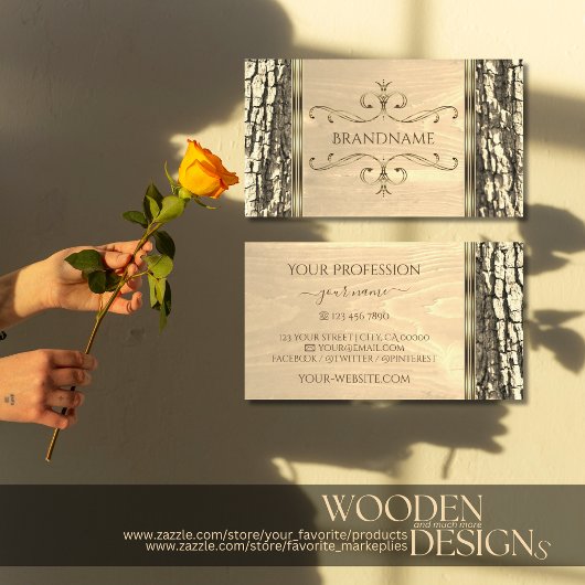 Natuur Tree Bark Wood Grain  Border Modern Visitekaartje