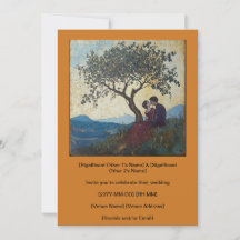 Natuur Tree Kissing Couple Ochre Invitation