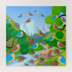 Natuur Trees Birds Flowers River House, 10-jarige  Legpuzzel