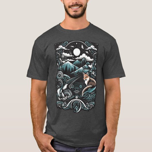 Natuur Tshirt, Fox in Natuur, Mountain Scene, Wild T-shirt (Voorkant)
