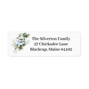 Natuur van Chickadee Bird Snowy Tree Kerstvakantie Etiket
