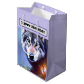 Natuur van de wolf olieverf, Verjaardag Medium Cadeauzakje (Achterkant Gekanteld)