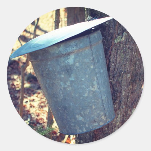 Natuur van Maple Syrup Sap Bucket Ronde Sticker (Voorkant)