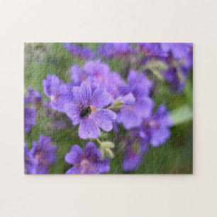 Natuur van Paarse bloem en bijen Fotografie Tuin Legpuzzel