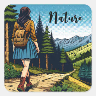 Natuur   Vrouwen wandelen op een Trail Vierkante Sticker