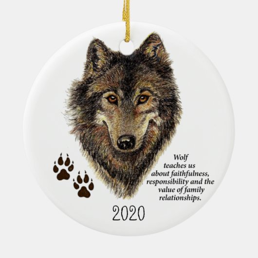 Natuur Waterverf Wolf Totem Animal Guide Keramisch Ornament (Achterkant)
