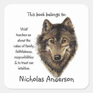 Natuur Waterverf Wolf Totem Animal Guide Vierkante Sticker