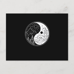 Natuur Waves Mountains Moon Sun Yin Yang Symbol Gi Briefkaart