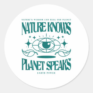 Natuur weet dat de aarde spreekt over milieubesche ronde sticker